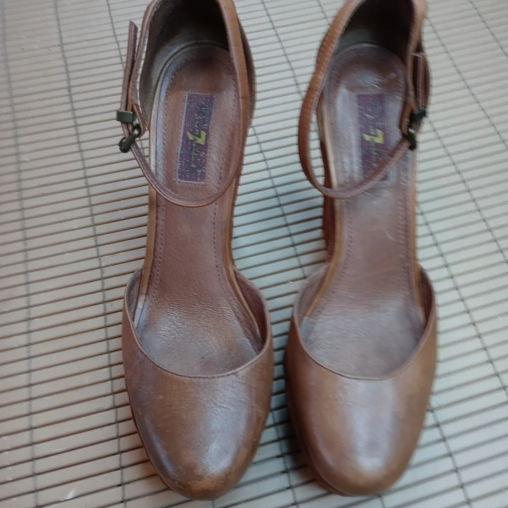 Seven For All Mankind Womens Brown woven leather  platform Shoes Size 9M 310pem